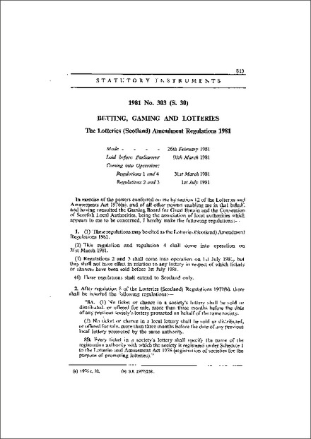 The Lotteries (Scotland) Amendment Regulations 1981