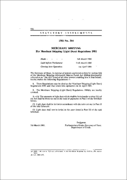 The Merchant Shipping (Light Dues) Regulations 1981