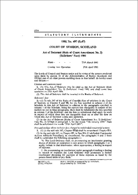Act of Sederunt (Rule of Court Amendment No. 2) (Solicitors' Fees) 1981