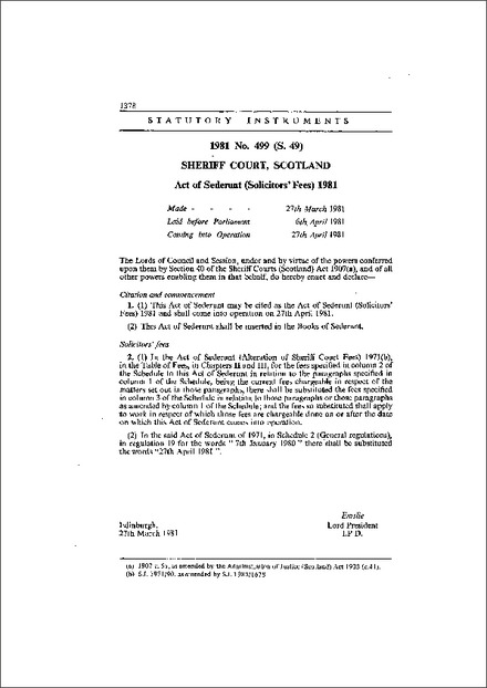 Act of Sederunt (Solicitors' Fees) 1981