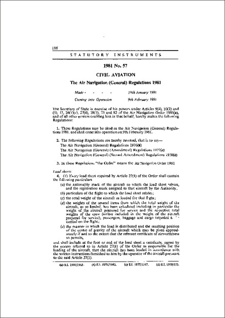 The Air Navigation (General) Regulations 1981