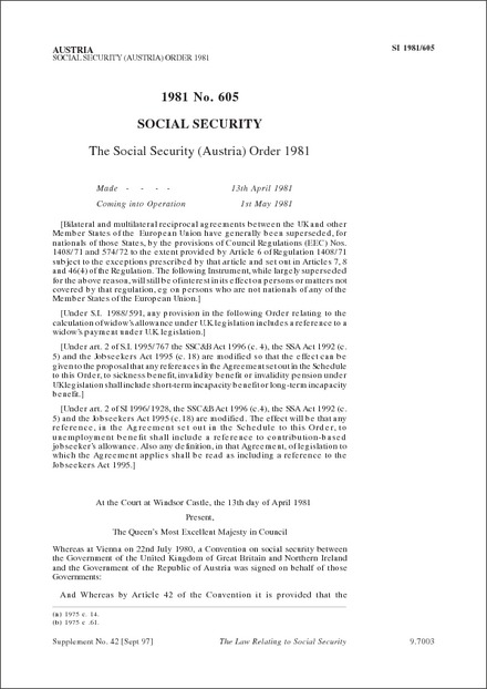 The Social Security (Austria) Order 1981