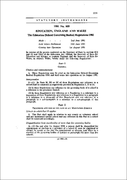 The Education (School Governing Bodies) Regulations 1981