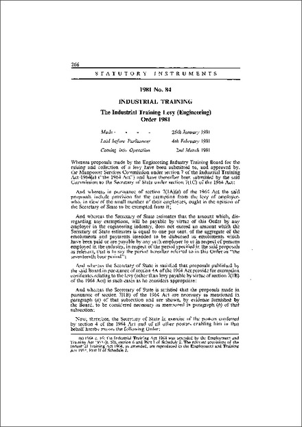 The Industrial Training Levy (Engineering) Order 1981