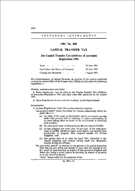 The Capital Transfer Tax (Delivery of Accounts) Regulations 1981