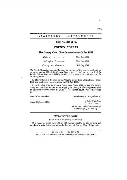 The County Court Fees (Amendment) Order 1981