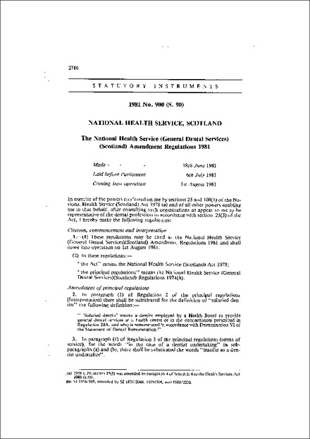 The National Health Service (General Dental Services) (Scotland) Amendment Regulations 1981
