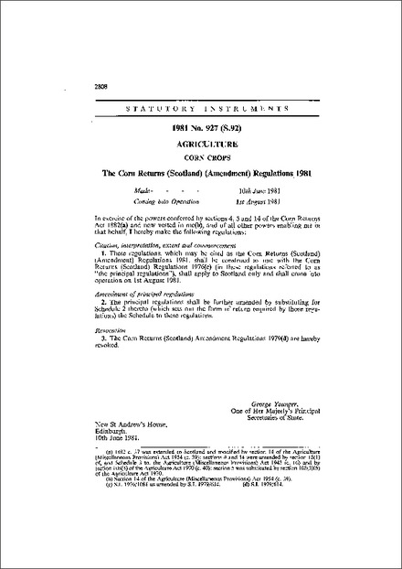 The Corn Returns (Scotland) (Amendment) Regulations 1981