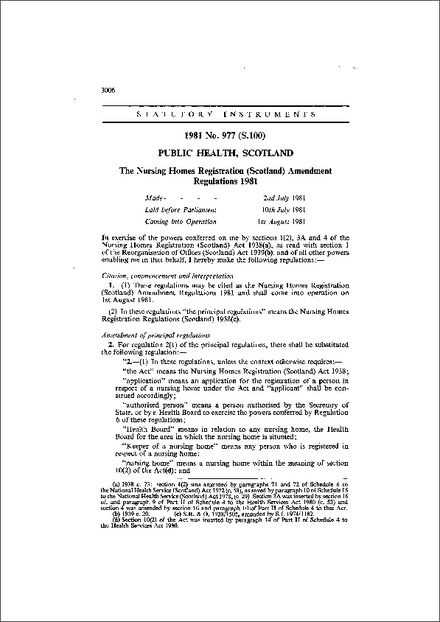 The Nursing Homes Registration (Scotland) Amendment Regulations 1981