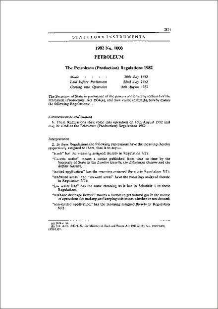 The Petroleum (Production) Regulations 1982