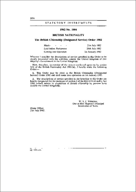 The British Citizenship (Designated Service) Order 1982