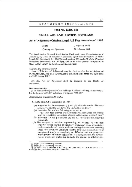 Act of Adjournal (Criminal Legal Aid Fees Amendment) 1982