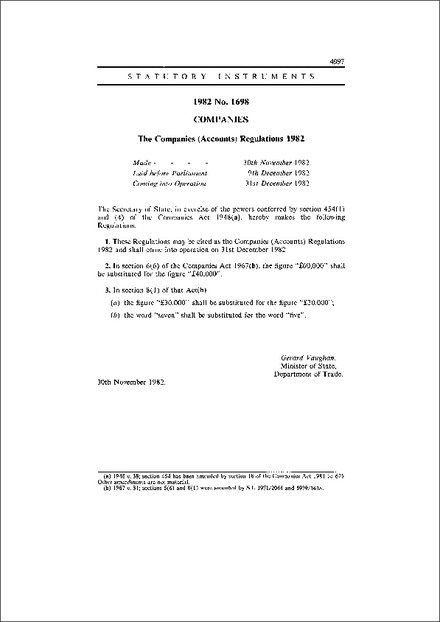 The Companies (Accounts) Regulations 1982