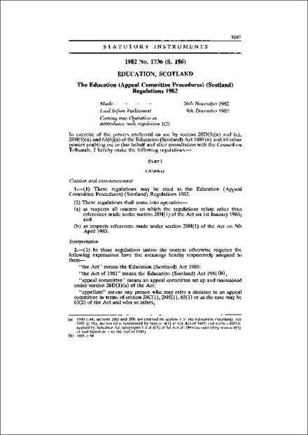 The Education (Appeal Committee Procedures) (Scotland) Regulations 1982