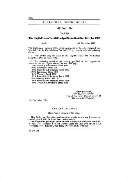 The Capital Gains Tax (Gilt-edged Securities) (No. 2) Order 1982