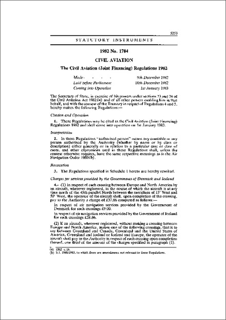 The Civil Aviation (Joint Financing) Regulations 1982