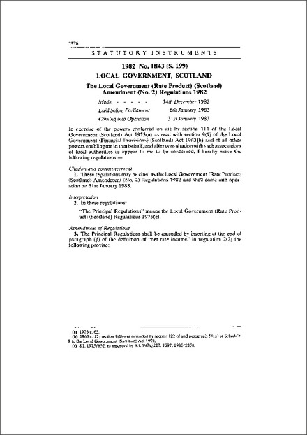 The Local Government (Rate Product) (Scotland) Amendment (No. 2) Regulations 1982