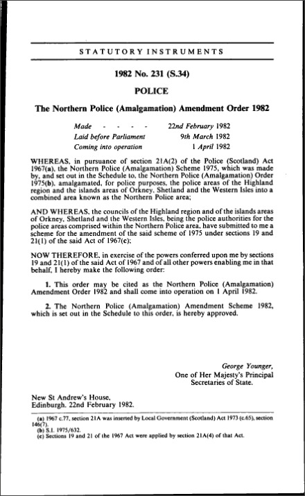 The Northern Police (Amalgamation) Amendment Order 1982