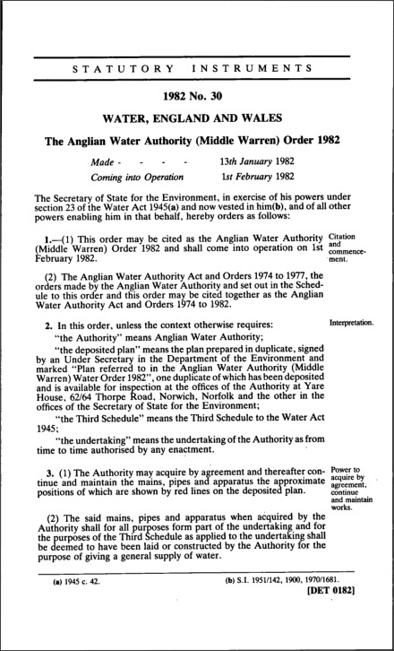 The Anglian Water Authority (Middle Warren) Order 1982