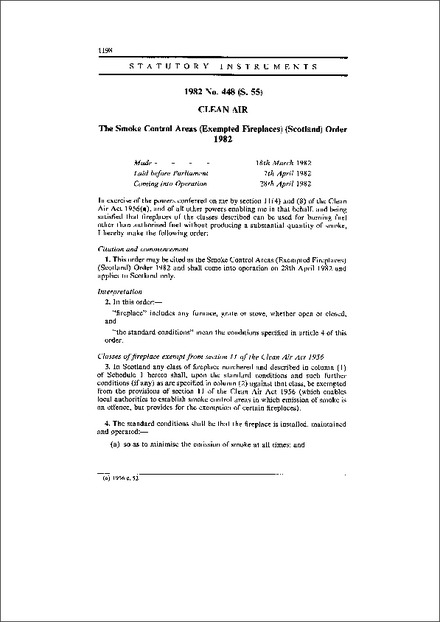 The Smoke Control Areas (Exempted Fireplaces) (Scotland) Order 1982