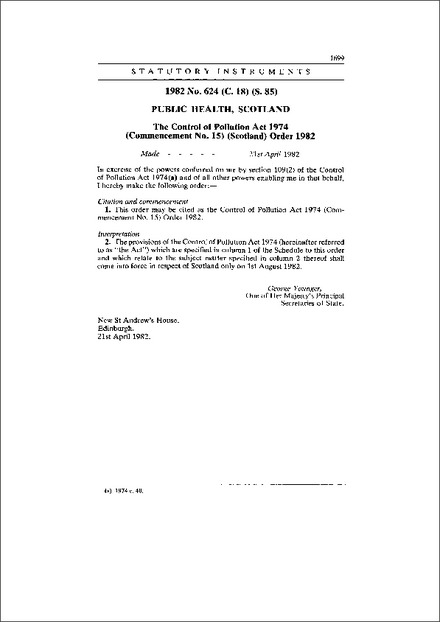 The Control of Pollution Act 1974 (Commencement No. 15) (Scotland) Order 1982