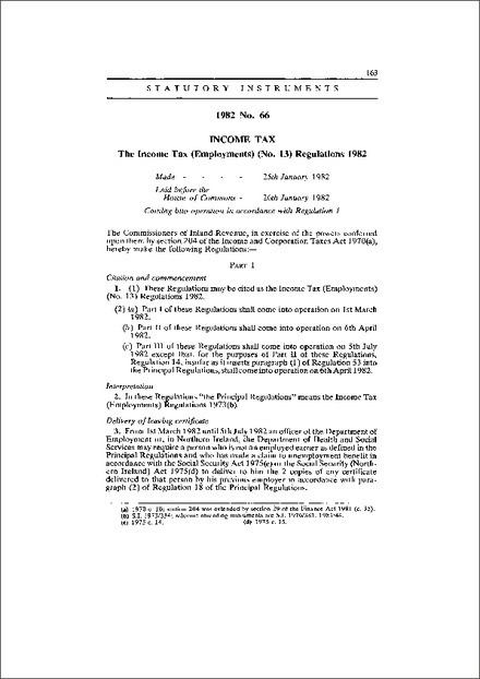 The Income Tax (Employments) (No. 13) Regulations 1982