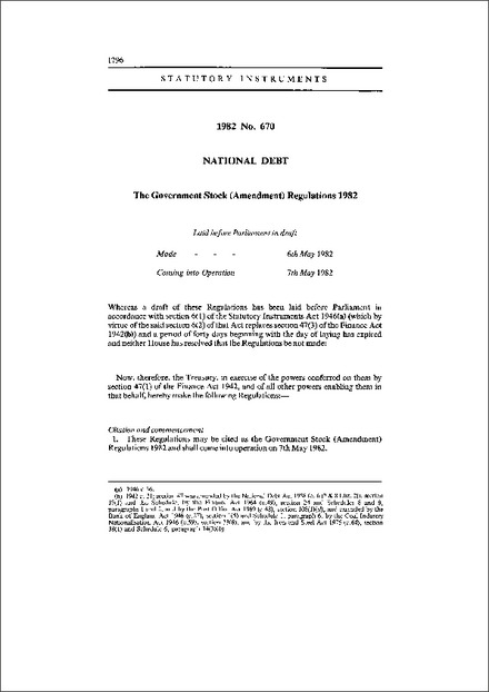 The Government Stock (Amendment) Regulations 1982
