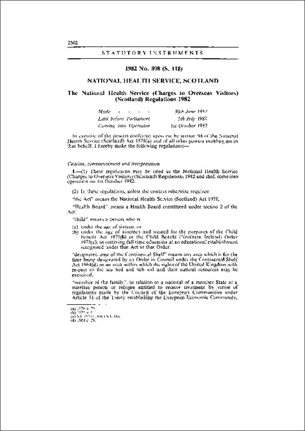 The National Health Service (Charges to Overseas Visitors) (Scotland) Regulations 1982