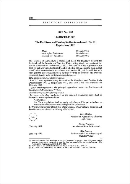 The Fertilisers and Feeding Stuffs (Amendment) (No. 2) Regulations 1982