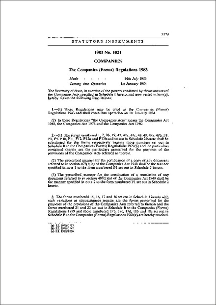 The Companies (Forms) Regulations 1983
