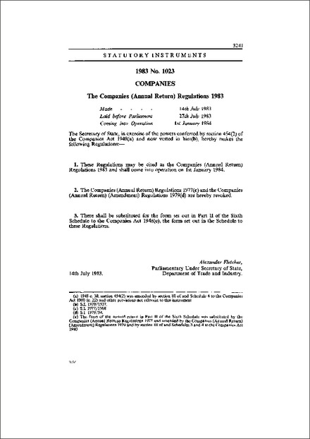 The Companies (Annual Return) Regulations 1983