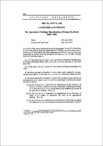 The Agricultural Holdings (Specification of Forms) (Scotland) Order 1983