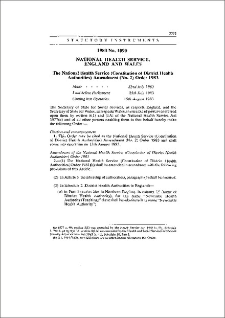 The National Health Service (Constitution of District Health Authorities) Amendment (No. 2) Order 1983