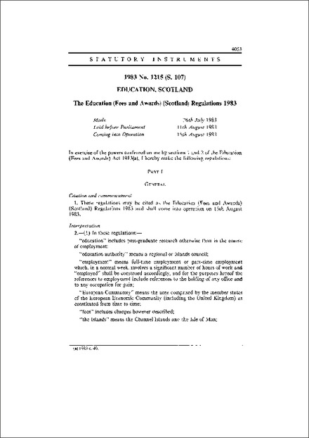The Education (Fees and Awards) (Scotland) Regulations 1983