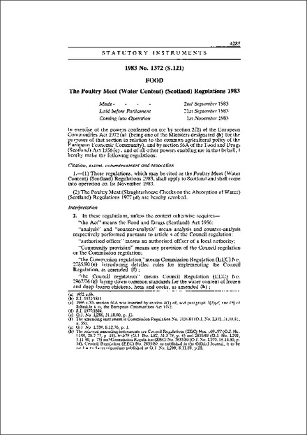 The Poultry Meat (Water Content) (Scotland) Regulations 1983