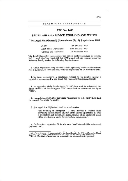 The Legal Aid (General) (Amendment No. 2) Regulations 1983