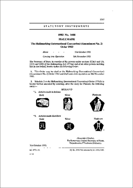 The Hallmarking (International Convention) (Amendment No. 2) Order 1983