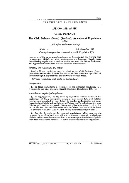 The Civil Defence (Grant) (Scotland) Amendment Regulations 1983