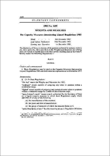 The Capacity Measures (Intoxicating Liquor) Regulations 1983