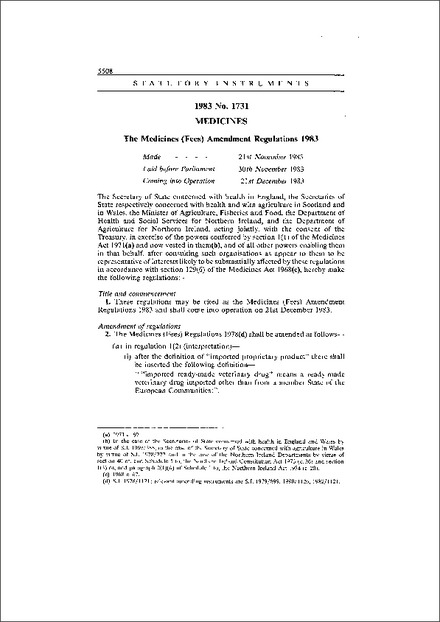 The Medicines (Fees) Amendment Regulations 1983