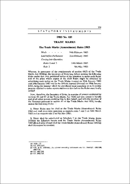 The Trade Marks (Amendment) Rules 1983