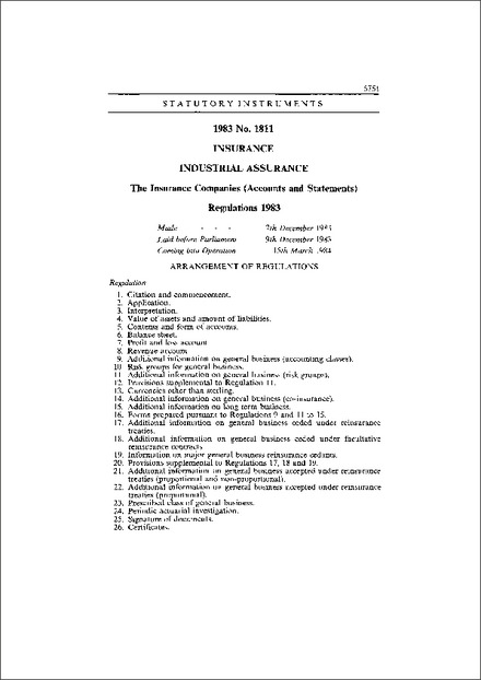 The Insurance Companies (Accounts and Statements) Regulations 1983