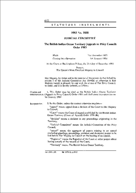 The British Indian Ocean Territory (Appeals to Privy Council) Order 1983