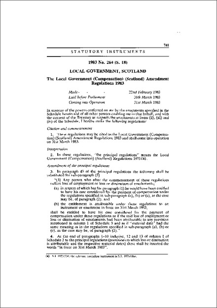 The Local Government (Compensation) (Scotland) Amendment Regulations 1983