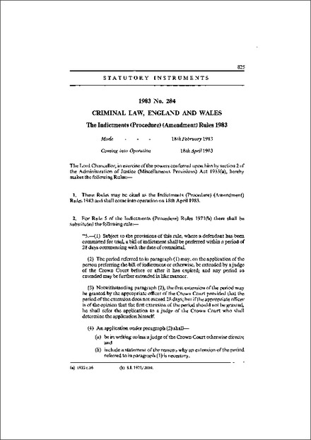 The Indictments (Procedure) (Amendment) Rules 1983