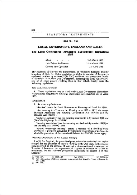 The Local Government (Prescribed Expenditure) Regulations 1983