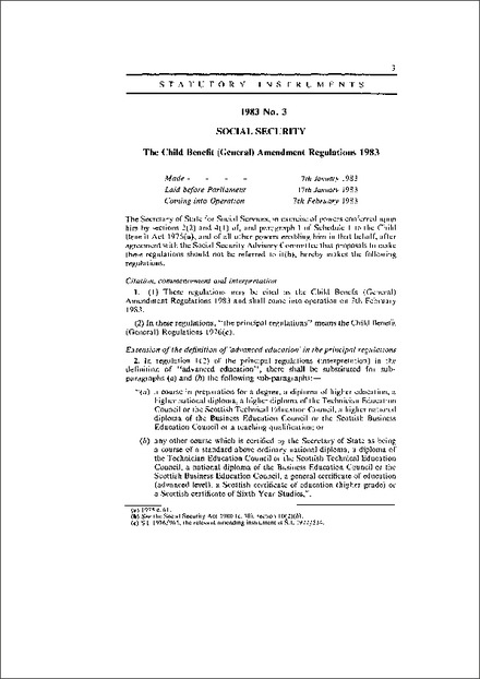 The Child Benefit (General) Amendment Regulations 1983