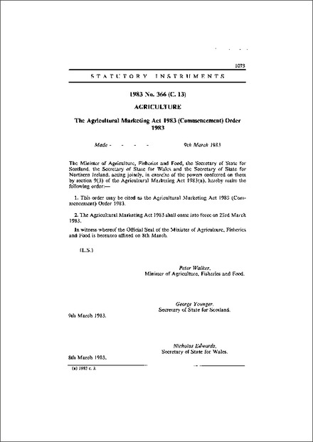 The Agricultural Marketing Act 1983 (Commencement) Order 1983