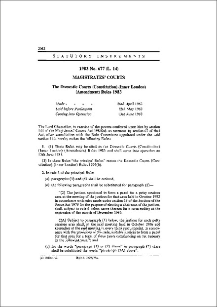The Domestic Courts (Constitution) (Inner London) (Amendment) Rules 1983