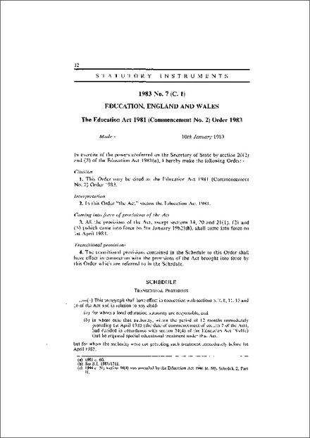 The Education Act 1981 (Commencement No. 2) Order 1983